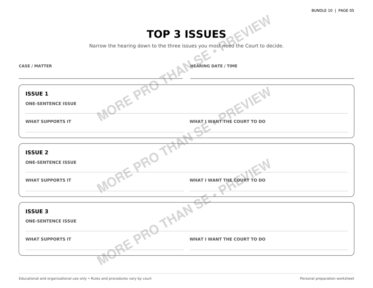 Watermarked Top 3 Issues worksheet preview from Bundle 10