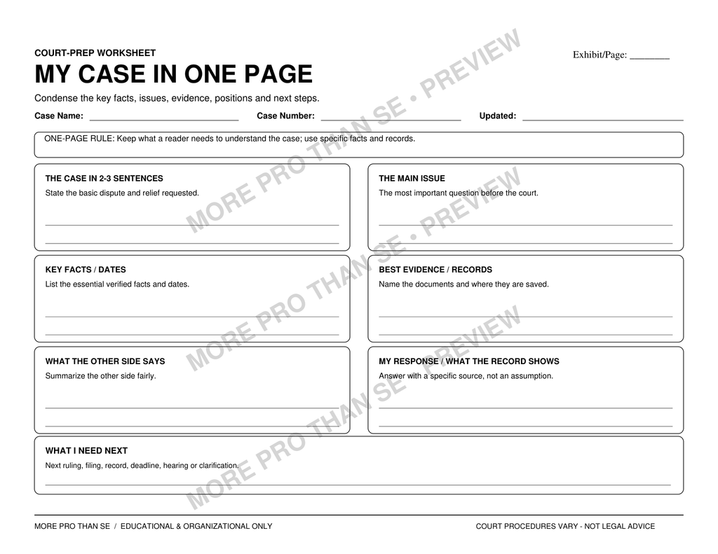 My Case in One Page — Watermarked Preview