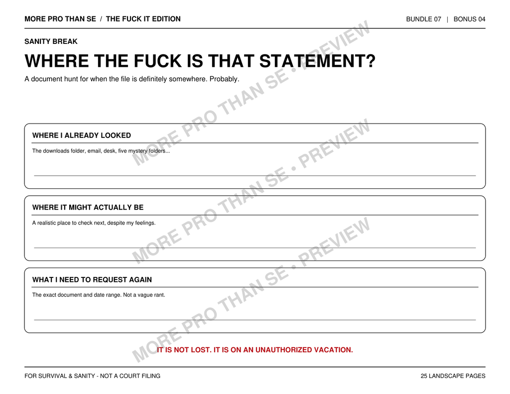 Watermarked Where the Fuck Is That Statement bonus page preview from Bundle 7 Fuck It Edition