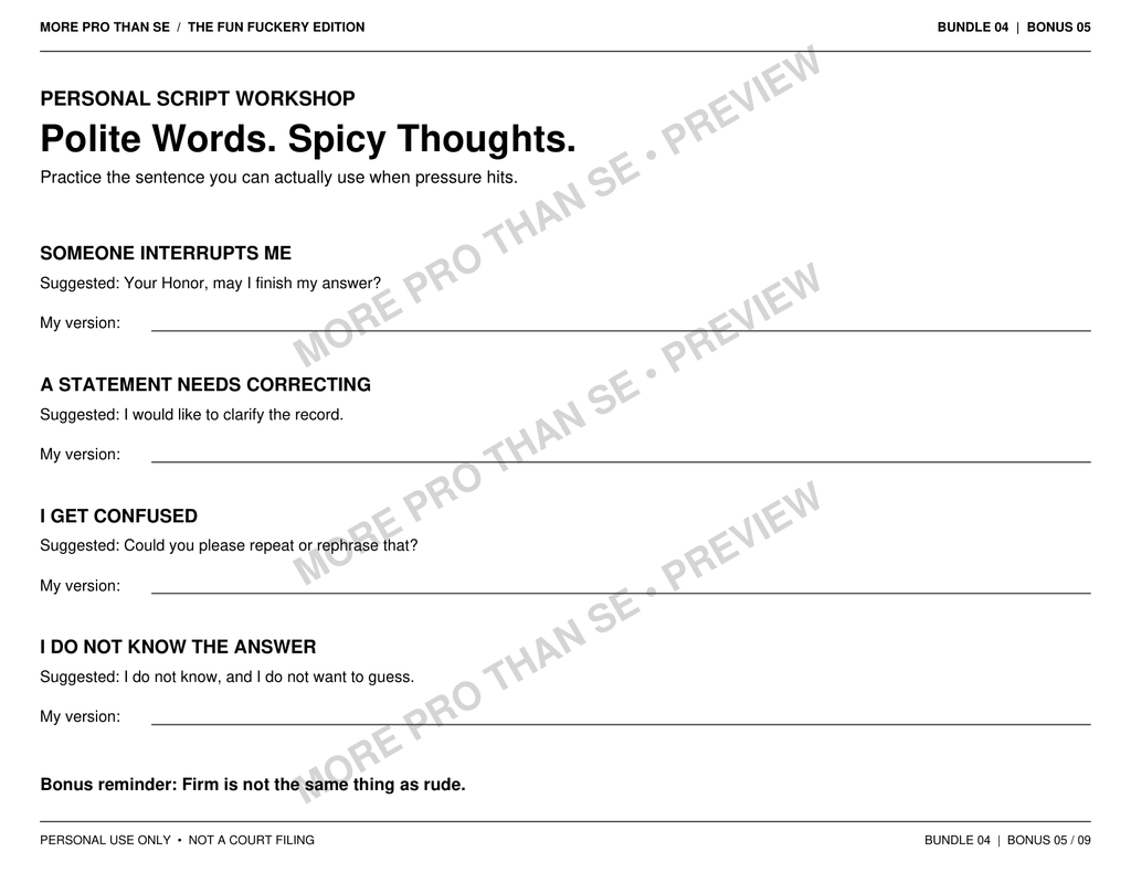 Watermarked Courtroom Quick Phrase Cheat Sheet preview from Bundle 4