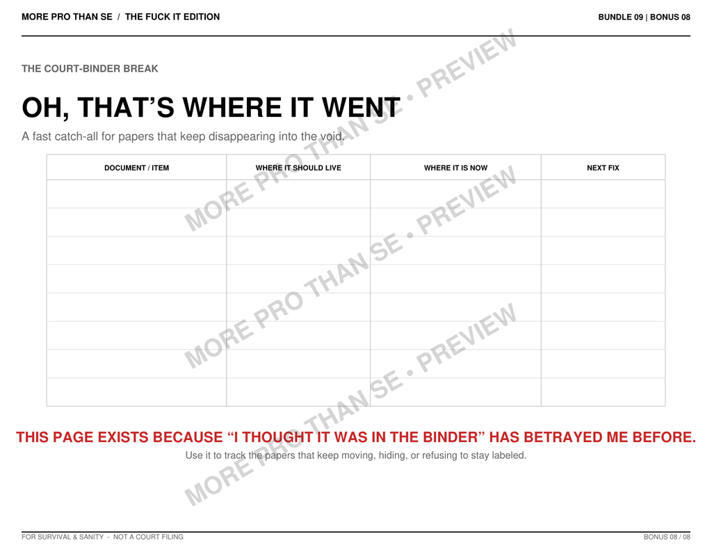 Watermarked Oh That's Where It Went document organizer preview from Build Your Court Binder