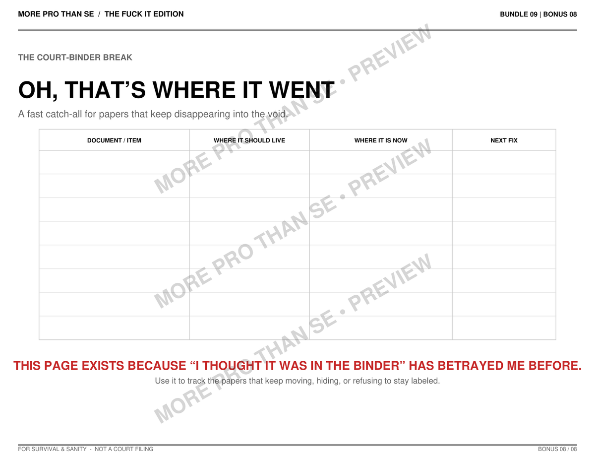 Watermarked Oh That's Where It Went document organizer preview from Build Your Court Binder