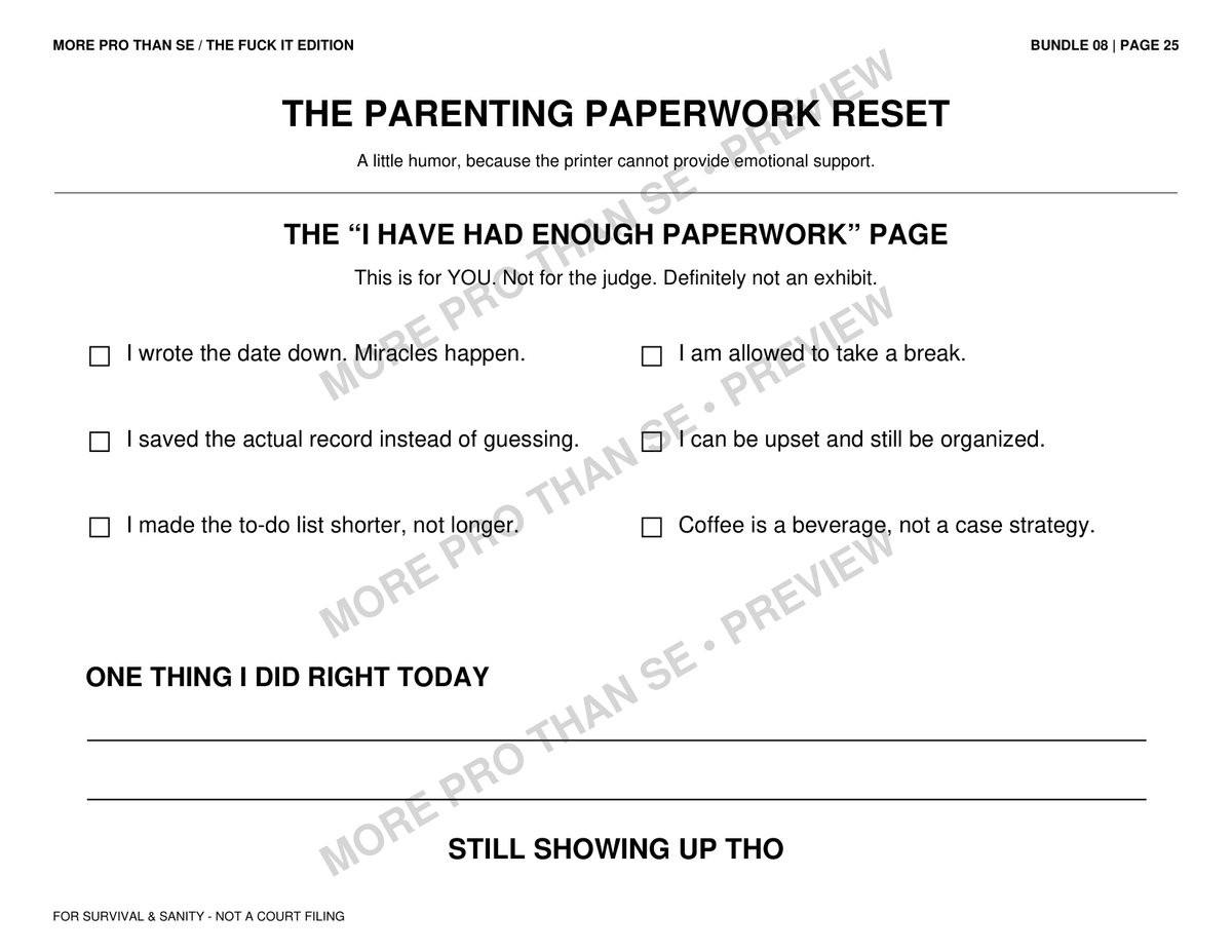 Watermarked Parenting Paperwork Reset bonus page preview from Bundle 8 Fuck It Edition