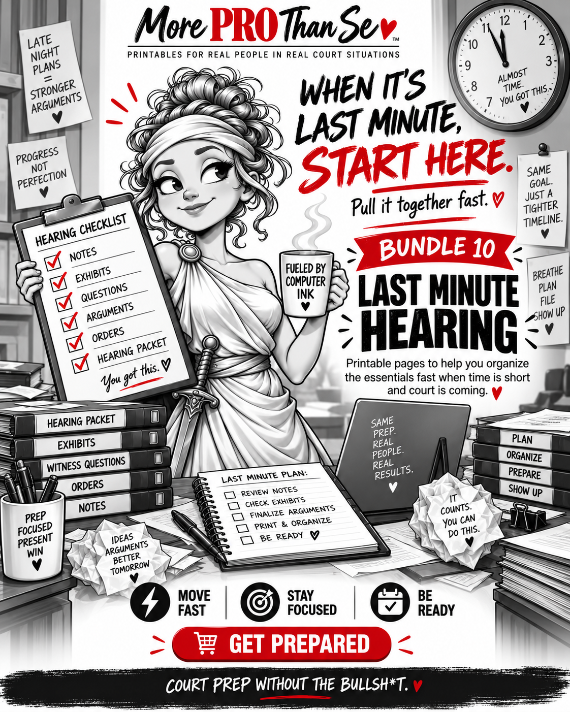 More PRO Than Se Bundle 10 Last Minute Hearing cover with the headline When It's Last Minute, Start Here. Pull it together fast.