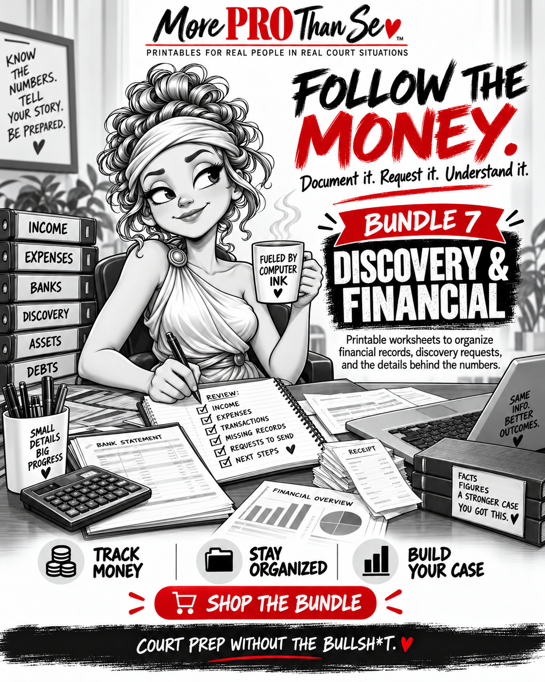More PRO Than Se Bundle 7 Discovery & Financial cover with the headline Follow the Money. Document it. Request it. Understand it.