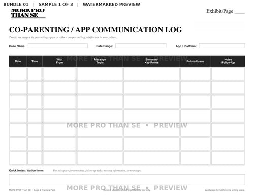 Watermarked Co-Parenting / App Communication Log preview