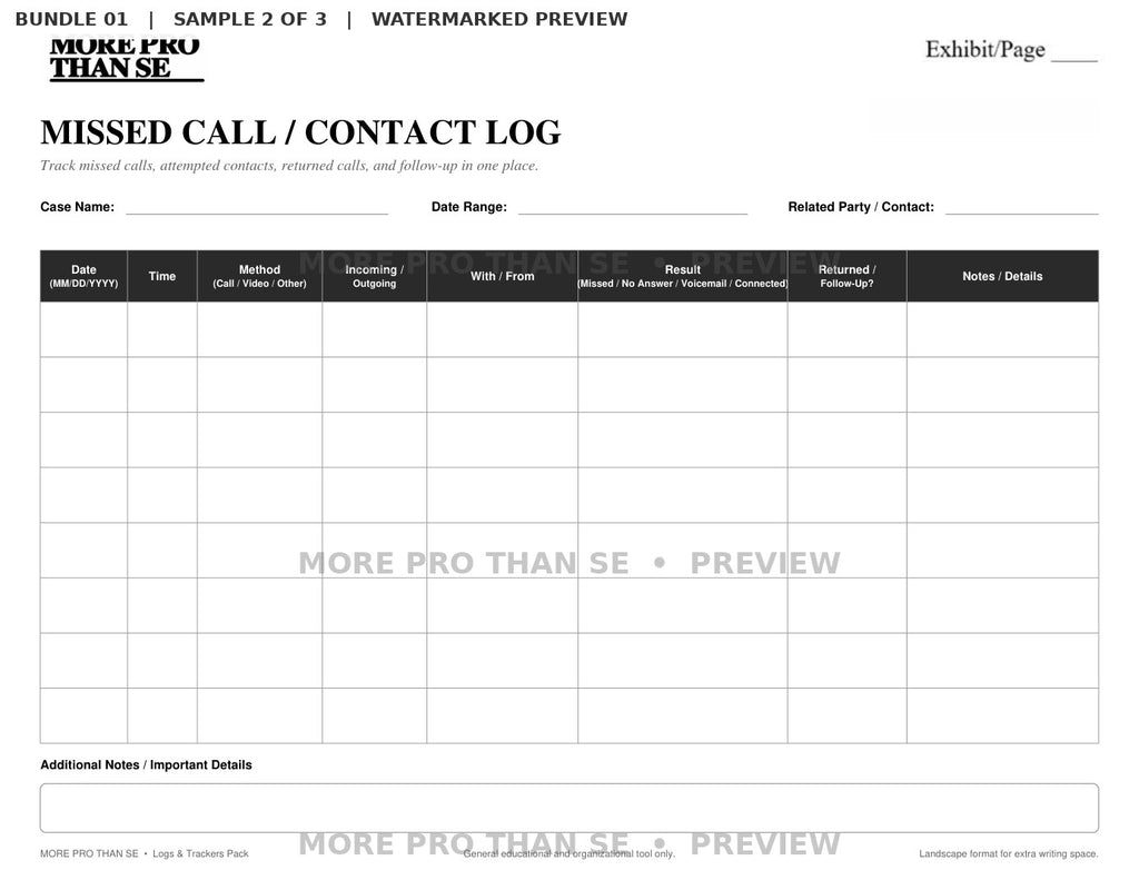 Watermarked Missed Call / Contact Log preview