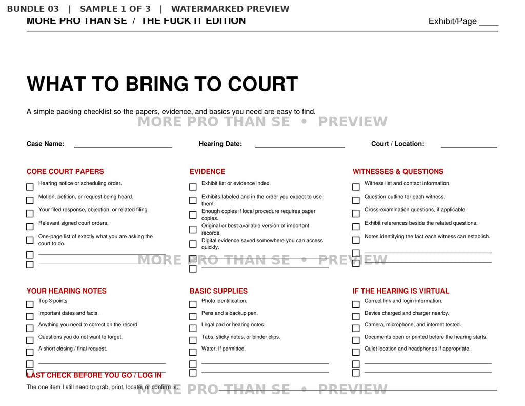 Bundle 3 watermarked What to Bring to Court preview