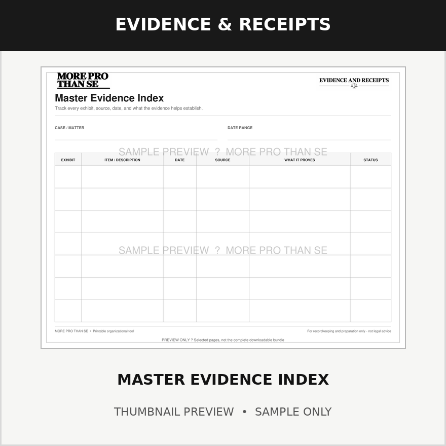 Master Evidence Index — watermarked sample thumbnail