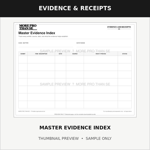 Master Evidence Index — watermarked sample thumbnail
