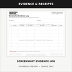 Screenshot Evidence Log — watermarked sample thumbnail
