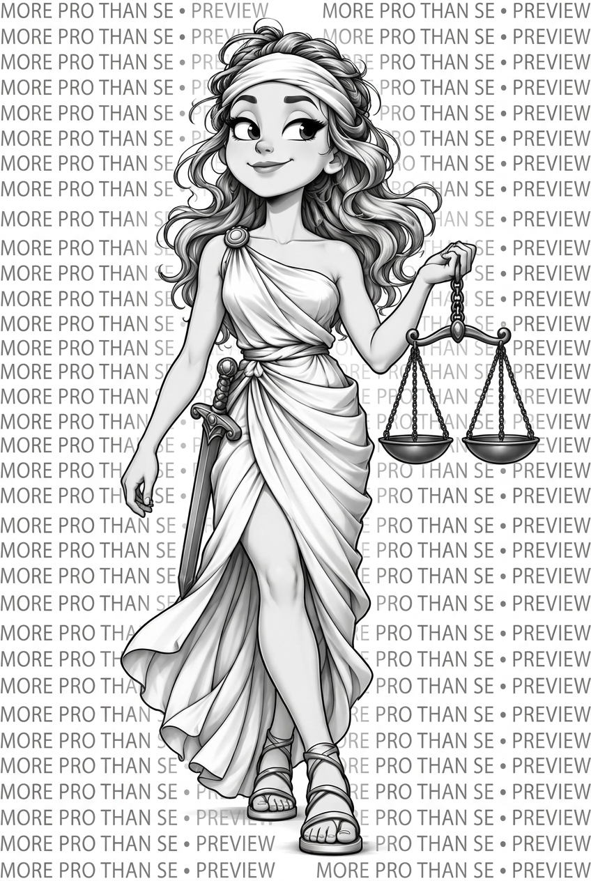 Lady Justice illustration with More PRO Than Se preview watermark