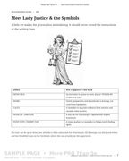 Look inside page 7: Meet Lady Justice and the Symbols — readable watermarked sample.