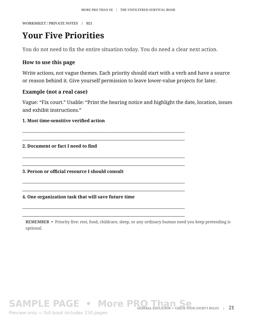 Look inside page 21: Your Five Priorities — readable watermarked sample.