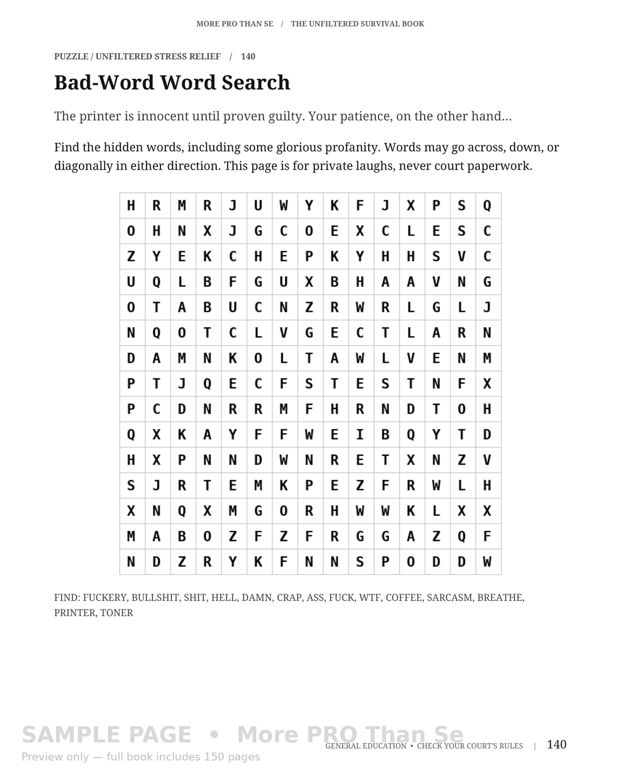 Look inside page 140: Bad-Word Word Search — readable watermarked sample.